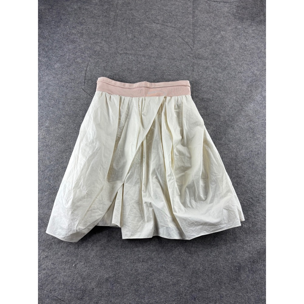Carven Paris Off White Cotton Pleated Skirt Pink‎ Grosgrain Waist EU 36 US 4 SEE
